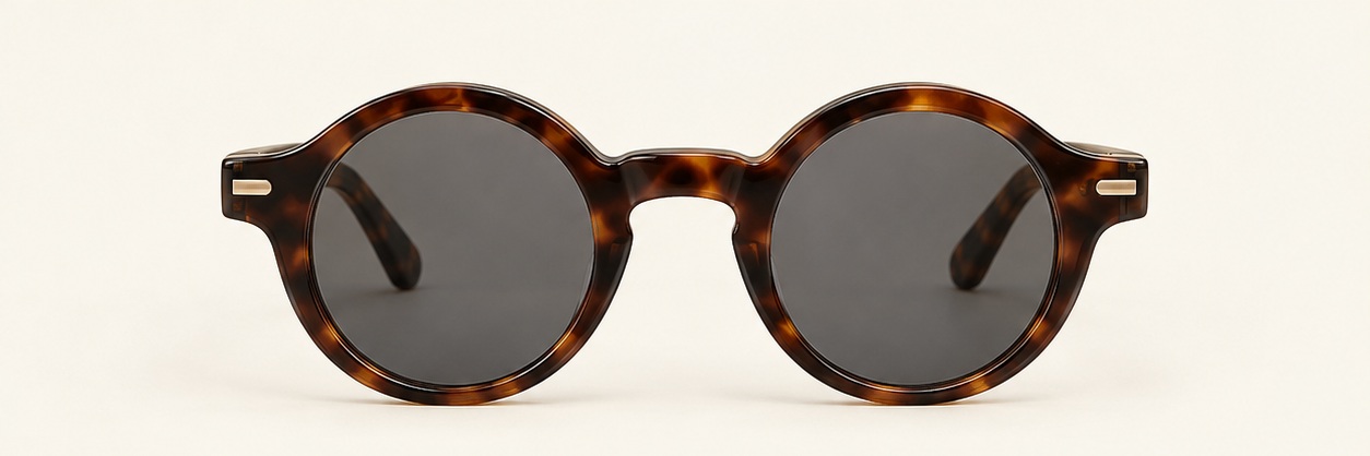 Dark coffee tortoiseshell / Smoke gray Kowloon Round, front view